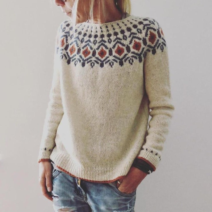 Judy | Dames Grofgebreide Trui met Geometrisch Patroon