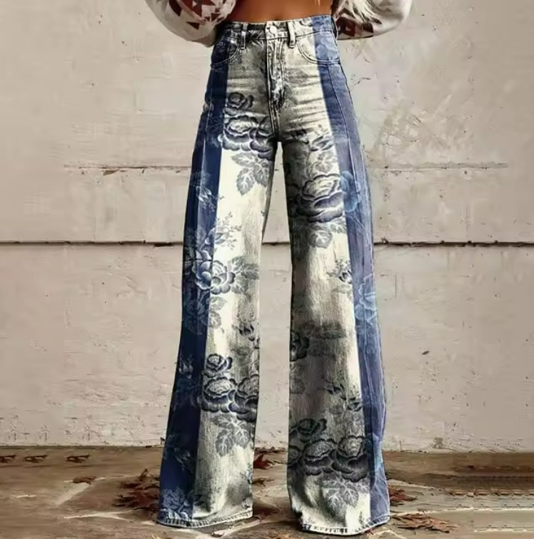 Leticia | Vintage wijde jeans met verfijnde bloemenprint