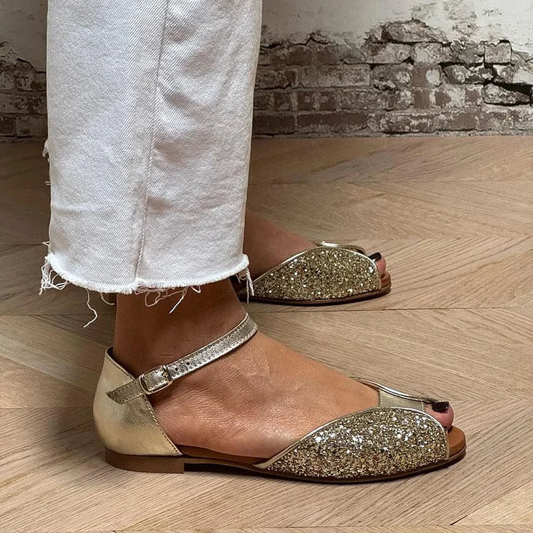 FLAVIA | Elegante en Sprankelende Glitter Platte Sandalen