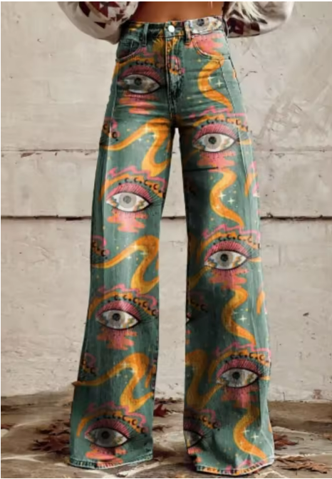 Janica | Artistieke boho jeans met mystiek oogdesign