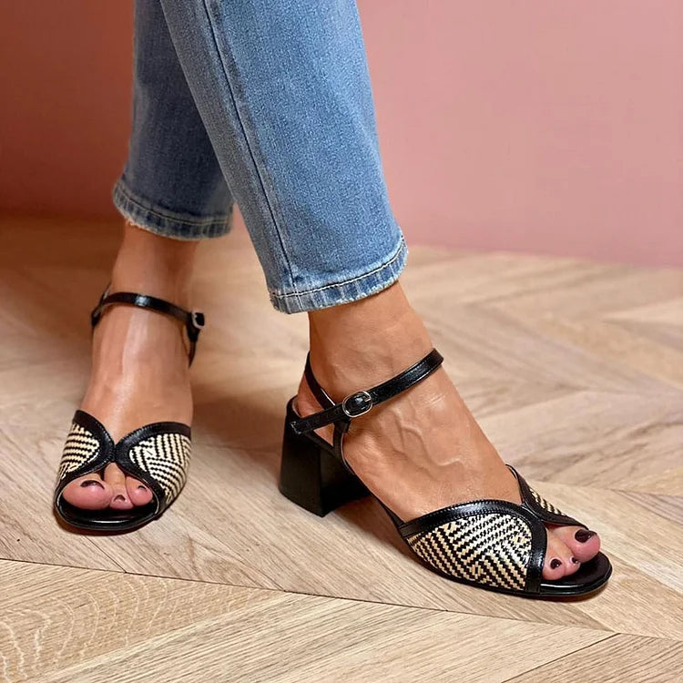 RACHELE | GEWOVEN STOF SANDALEN MET BREDE HAK