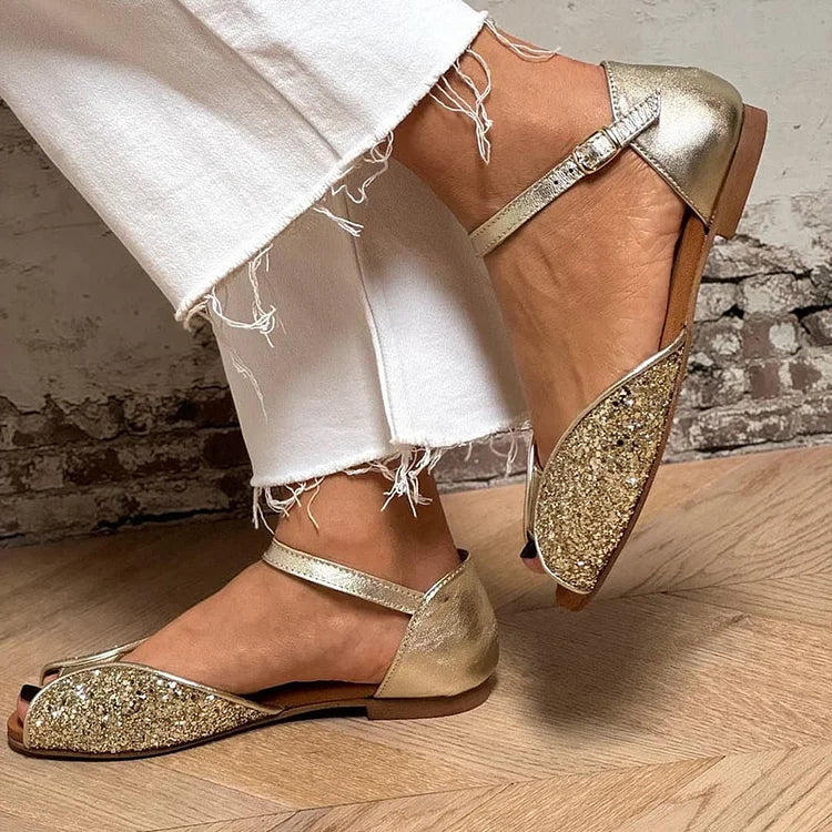FLAVIA | Elegante en Sprankelende Glitter Platte Sandalen