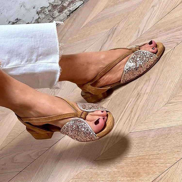 LUCREZIA | Elegante Glitter Sandalen met Lage Zool voor een Chic en Comfortabel Uiterlijk