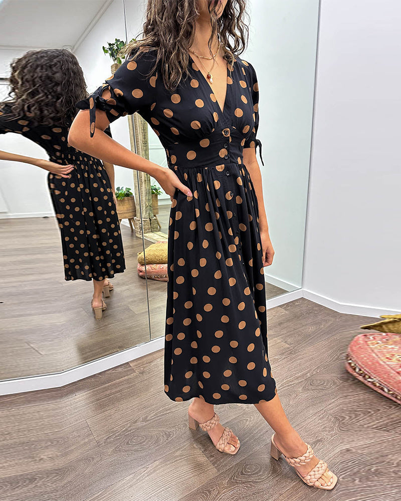 Priscilla | V-hals polkadot jurk