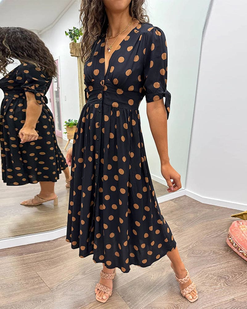 Priscilla | V-hals polkadot jurk