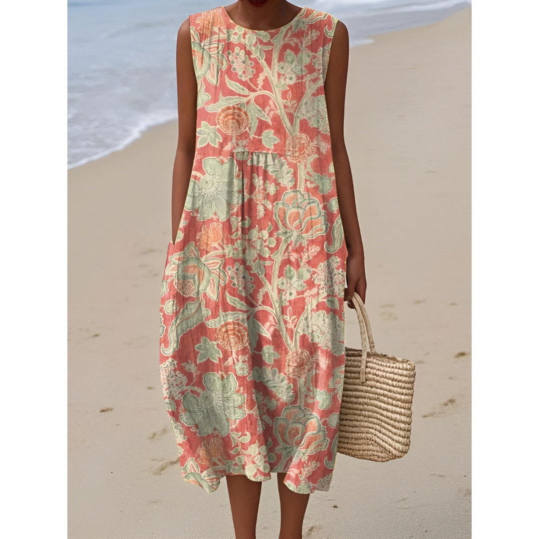 Elayna – Vintage Tuin Mouwloze Jurk