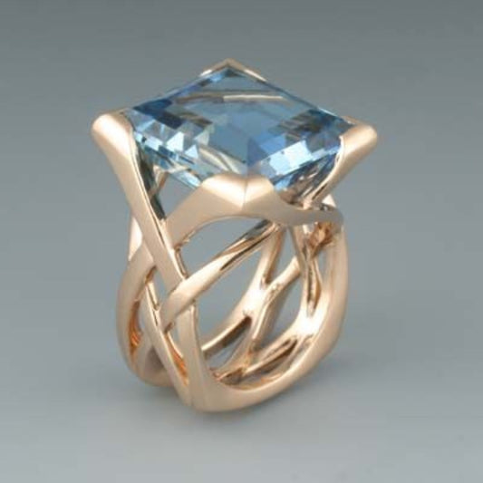 Roze Gouden Ring met Vintage Blauwe Zirkonium