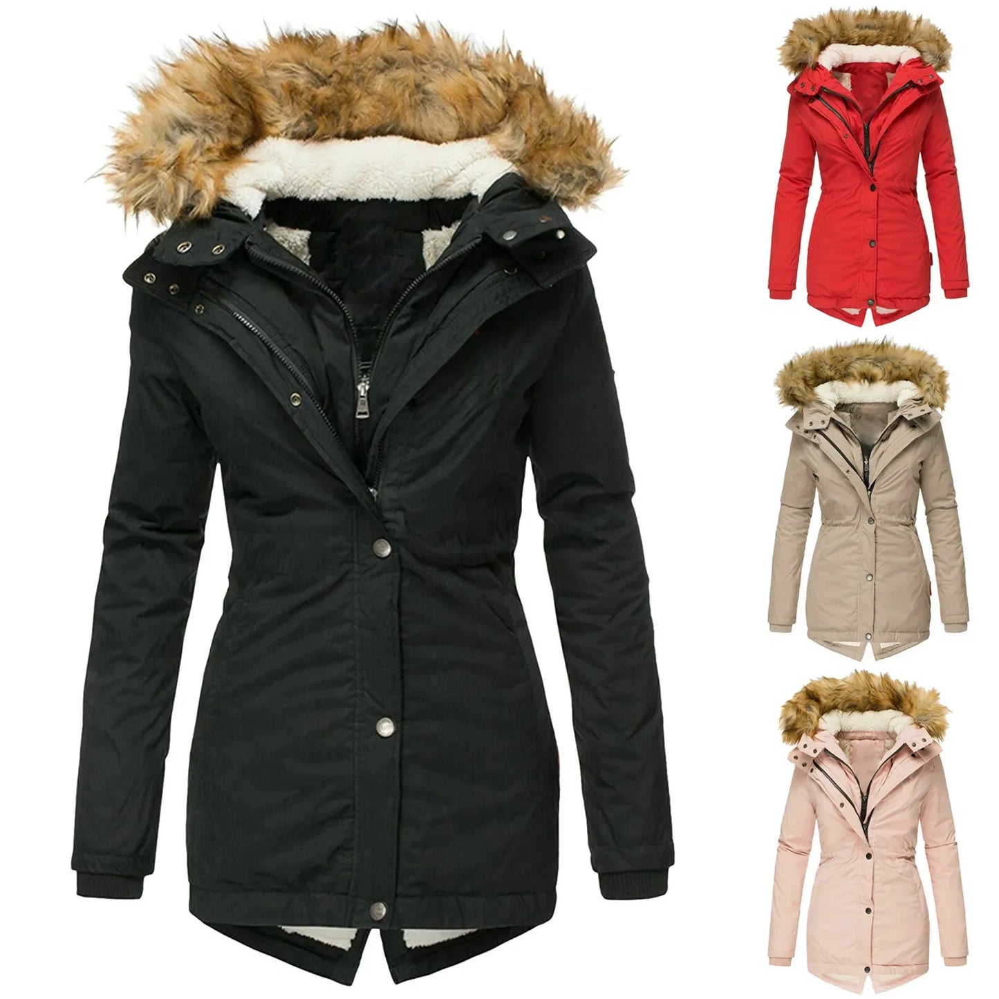 Sabrina | Slim fit winterjas met capuchon en kraag