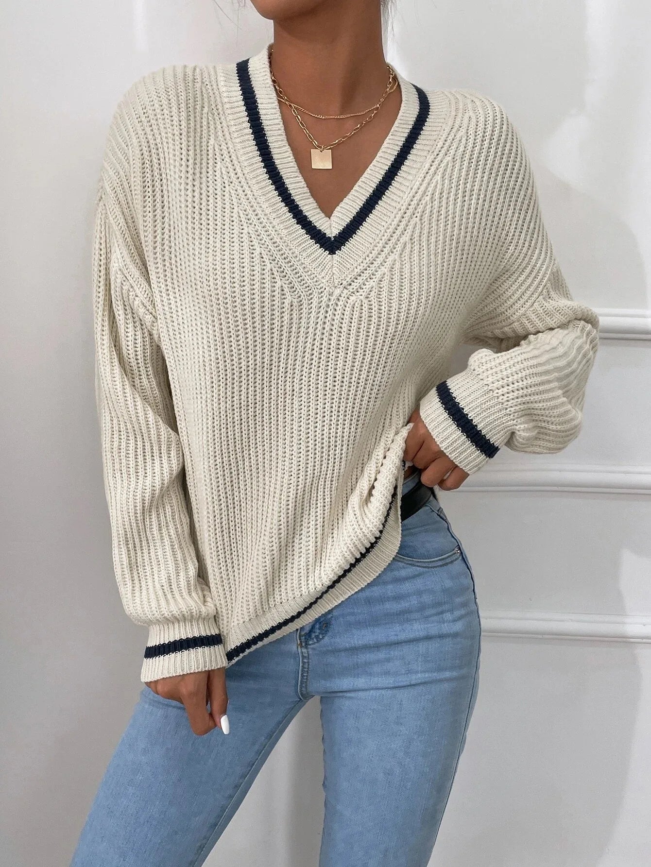 Marina | Gestreepte Wafelbrei Pullover