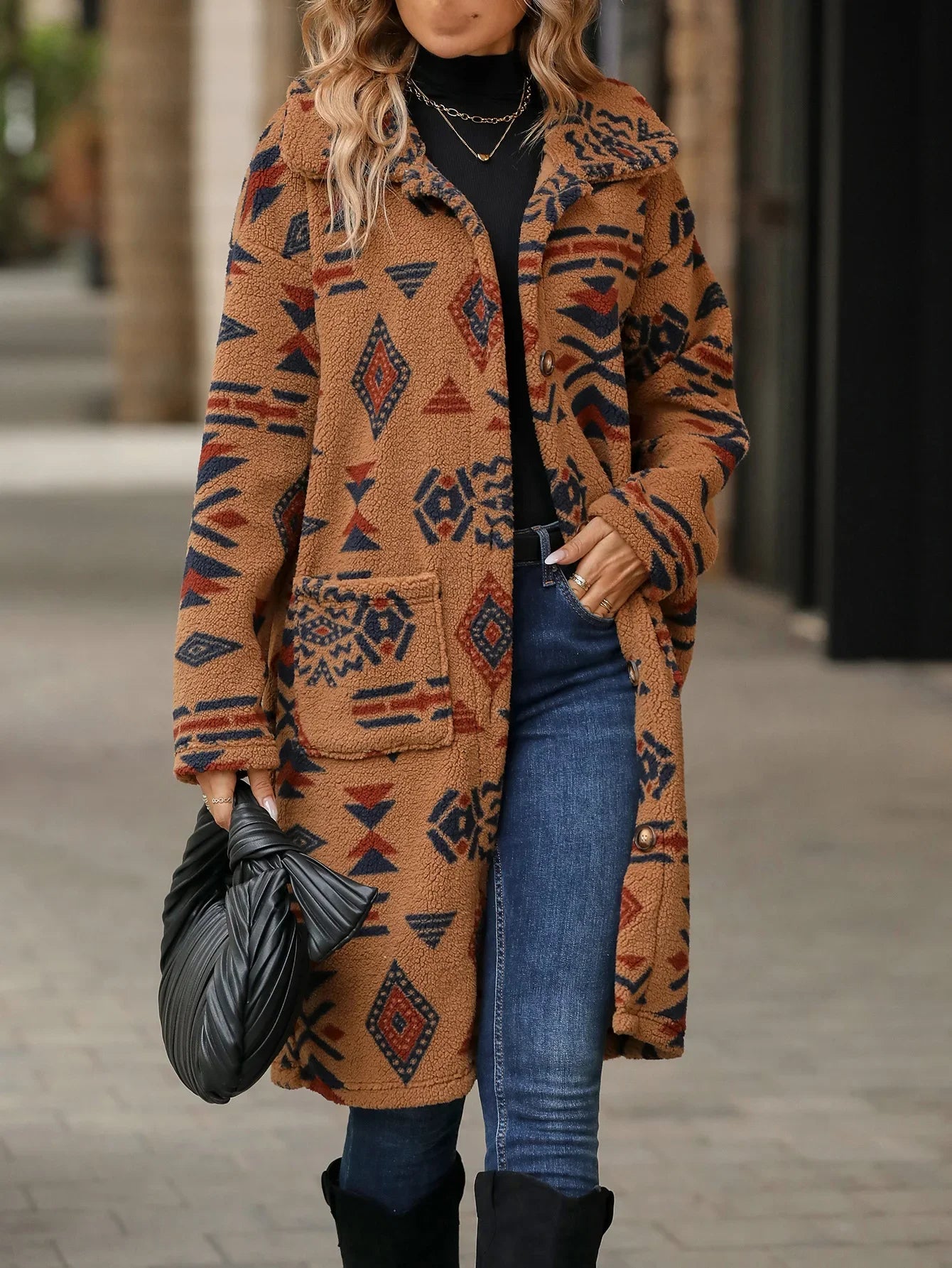 Juliette | Lange overjas met enkele knoopsluiting en print