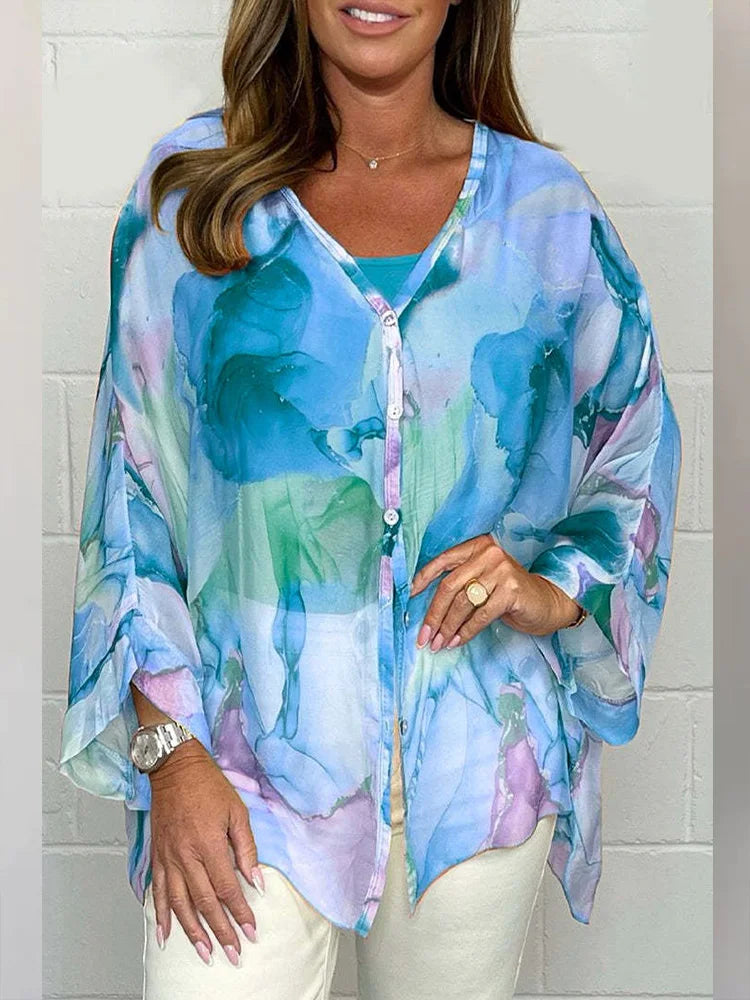 Steph | Elegante oversized blouse met aquarelprint