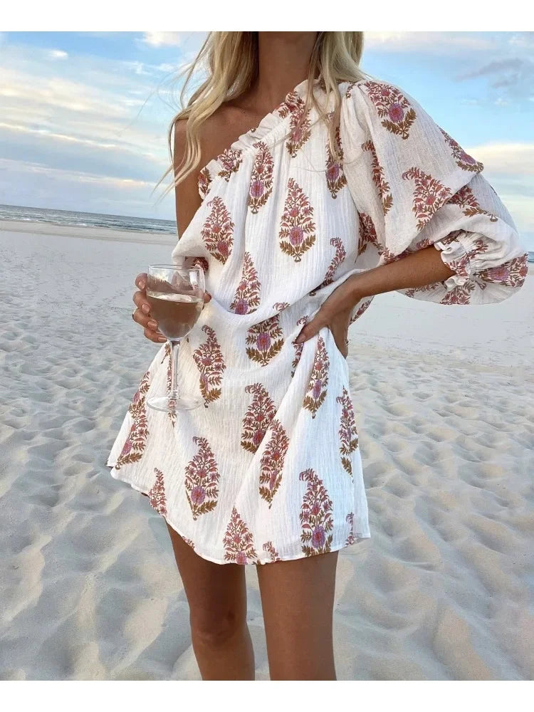 Luna | Boho off-shoulder mini-jurk met print
