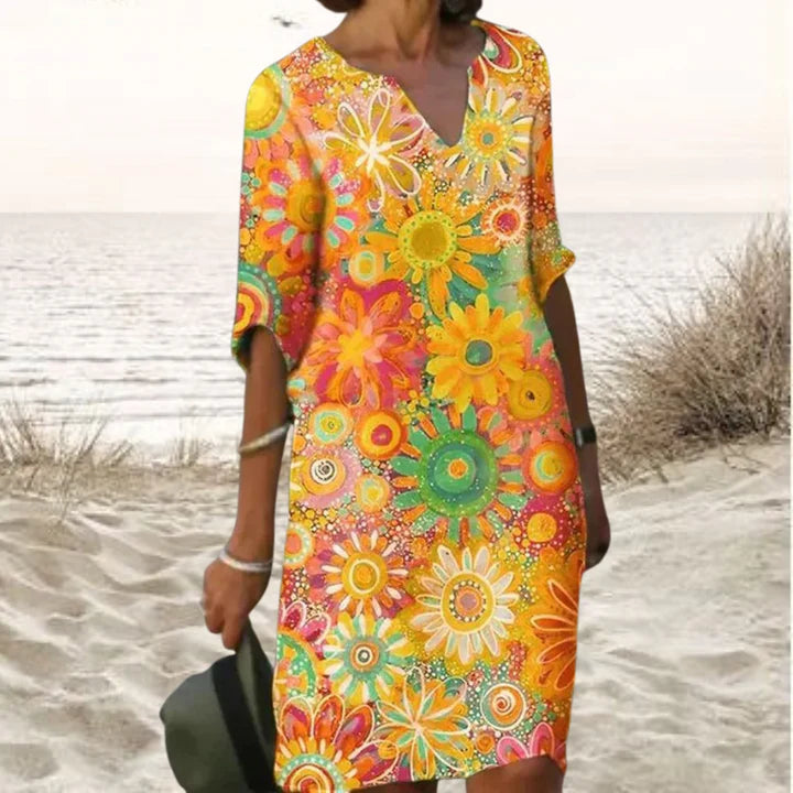 Samira | Kleurrijke midi-jurk met bloemenprint