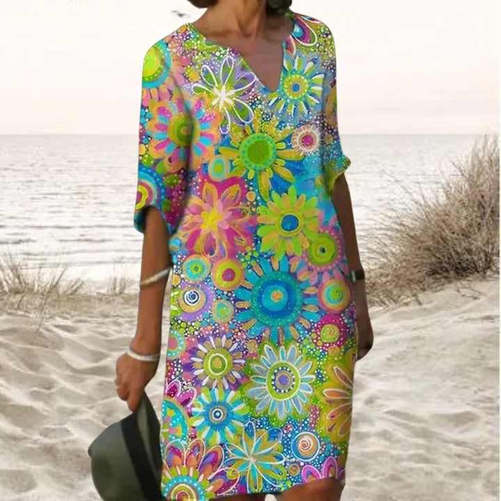 Samira | Kleurrijke midi-jurk met bloemenprint