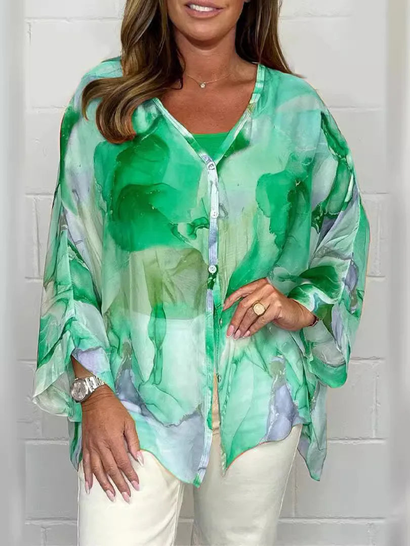 Steph | Elegante oversized blouse met aquarelprint