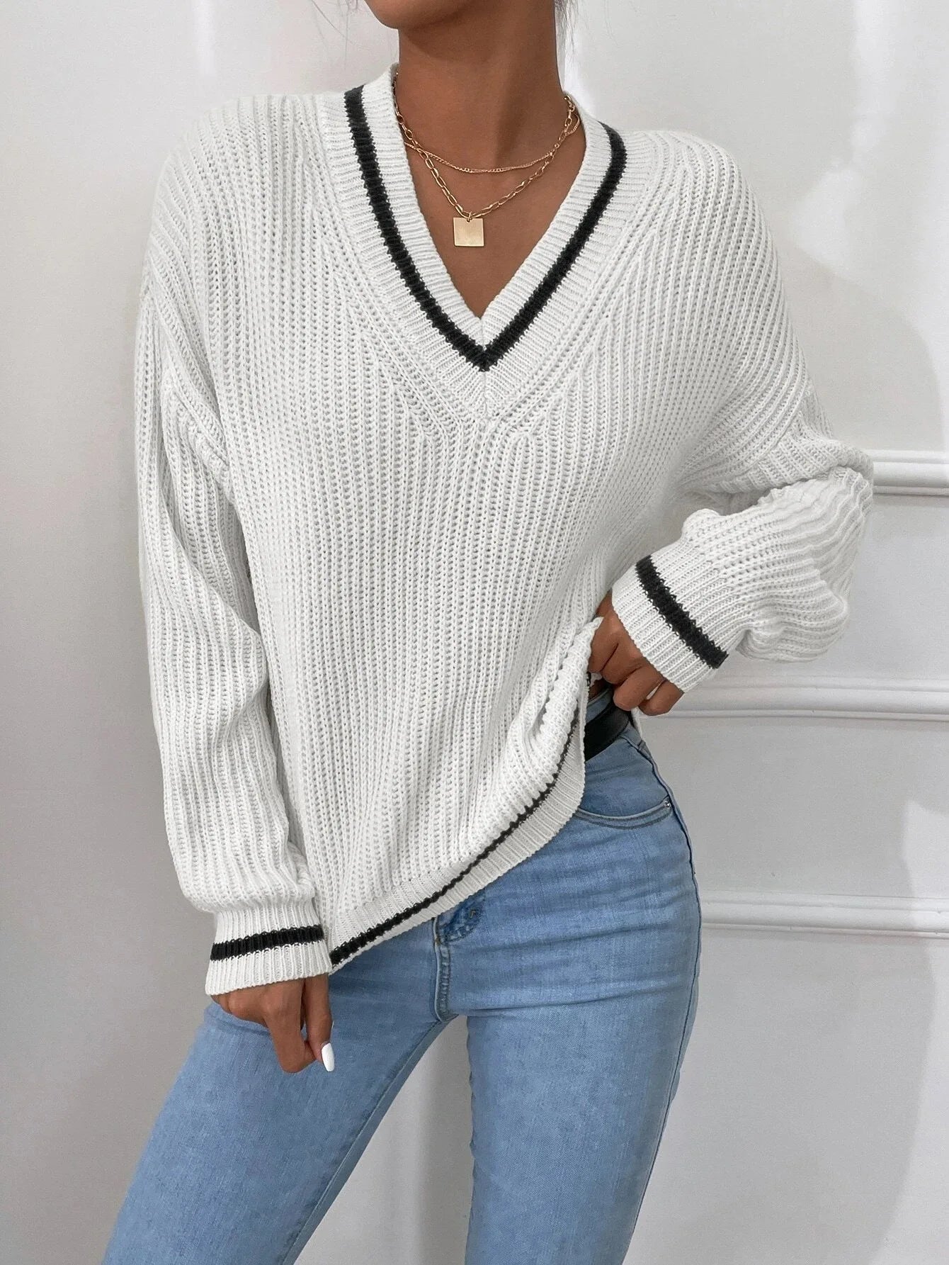 Marina | Gestreepte Wafelbrei Pullover