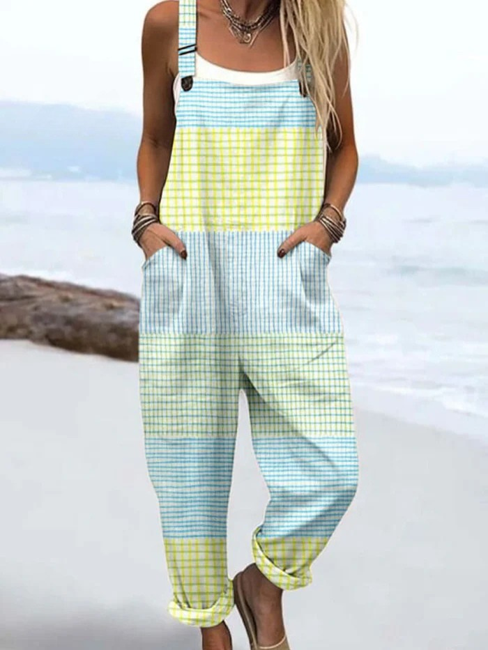 Esme | Pastel Geruite Patch Overalls