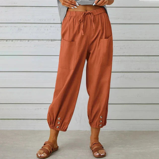 Zuri - Hoge Taille Losse Katoenen Linnen Broek