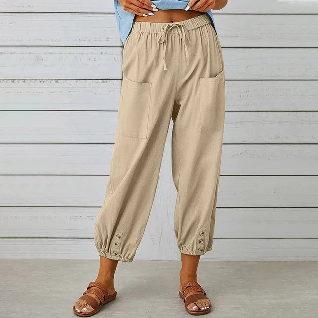 Zuri - Hoge Taille Losse Katoenen Linnen Broek