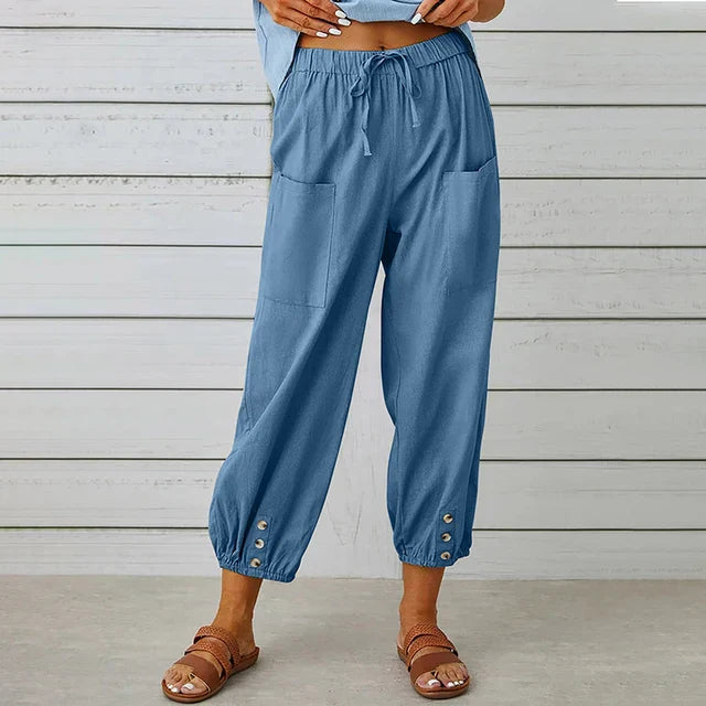 Zuri - Hoge Taille Losse Katoenen Linnen Broek
