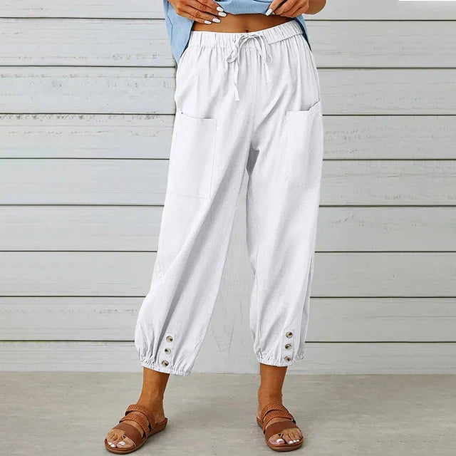 Zuri - Hoge Taille Losse Katoenen Linnen Broek