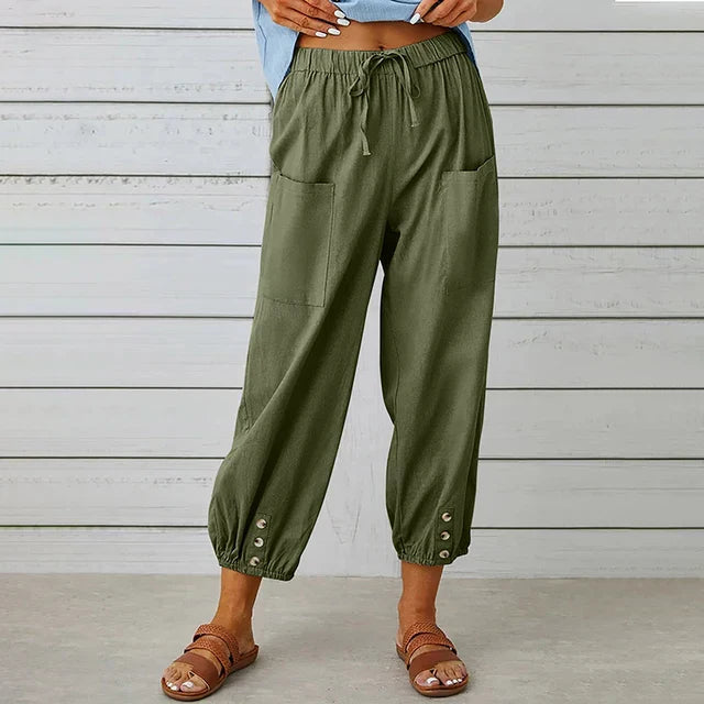 Zuri - Hoge Taille Losse Katoenen Linnen Broek