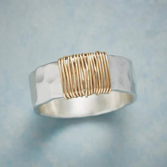 Vintage Gouden Ring met Zilveren Draad