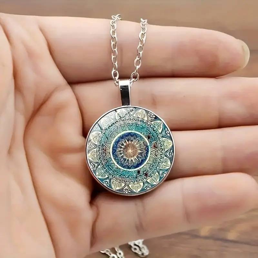 Vintage Mandala ronde blauwe collier