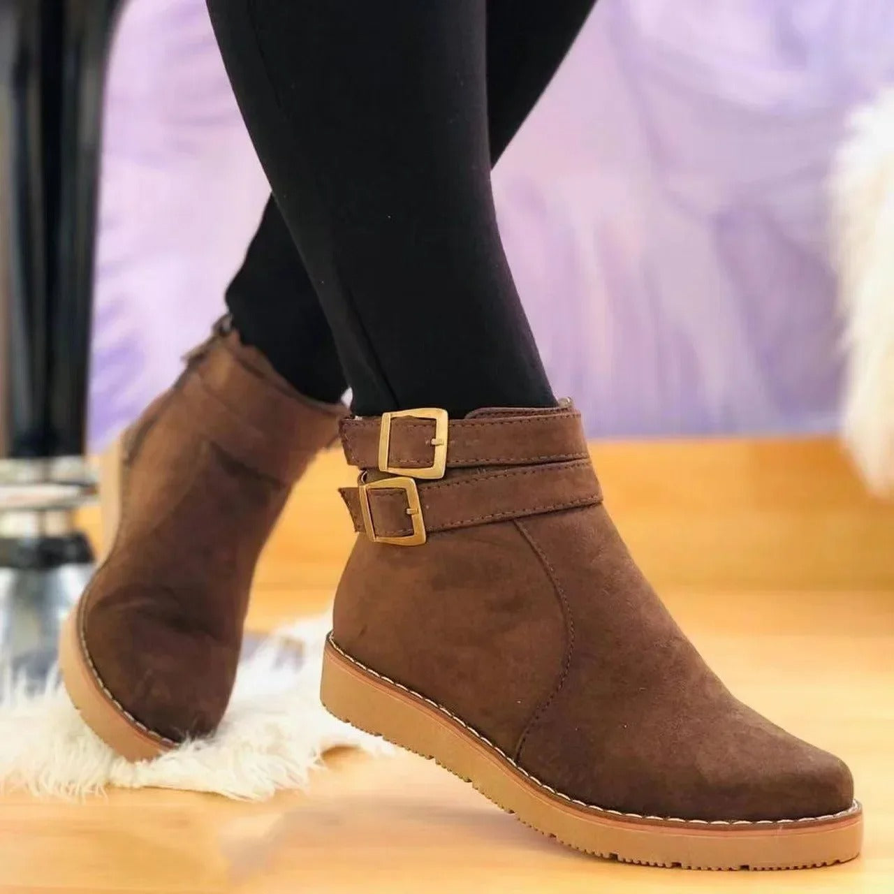 Kyra | Elegante Enkellaarsjes met Ronde Neus