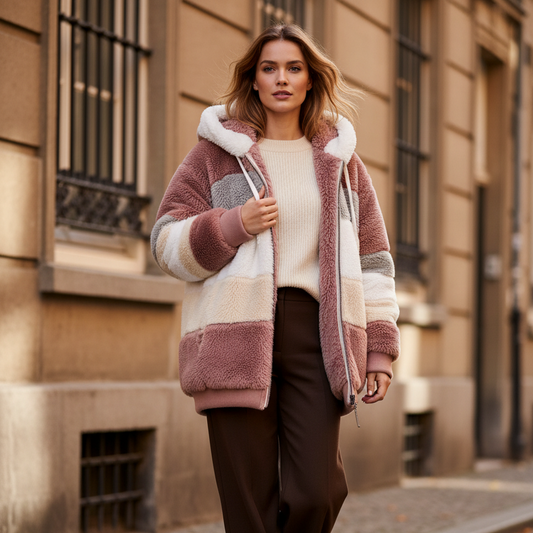 Hazel | Oversized jas met capuchon, zakken en ritssluiting