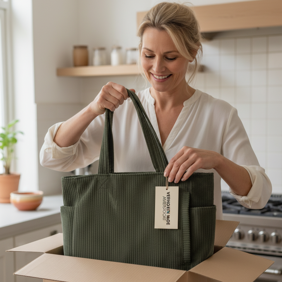 Tilda | Geribbelde Draagtas met Koorddetail