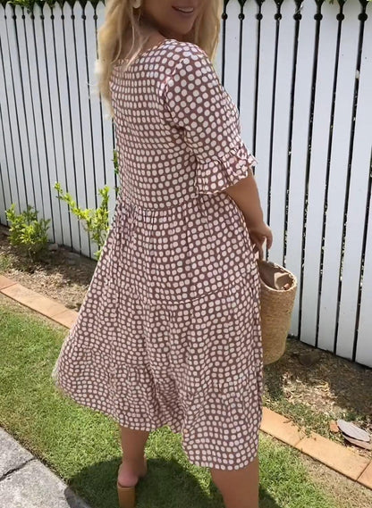 Zora | Sable Korte Mouw Midi Jurk