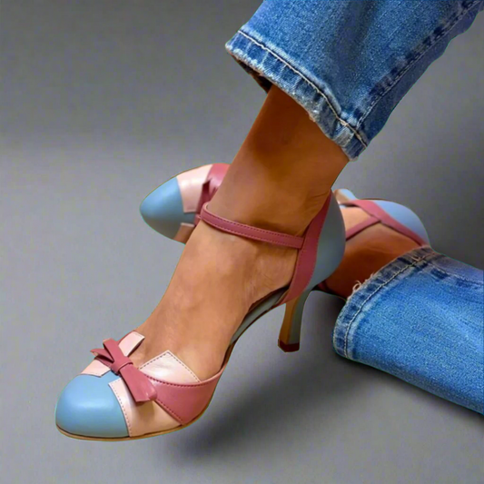 LUCINDA | Elegante kleurblok décolleté met een mooie lintversiering