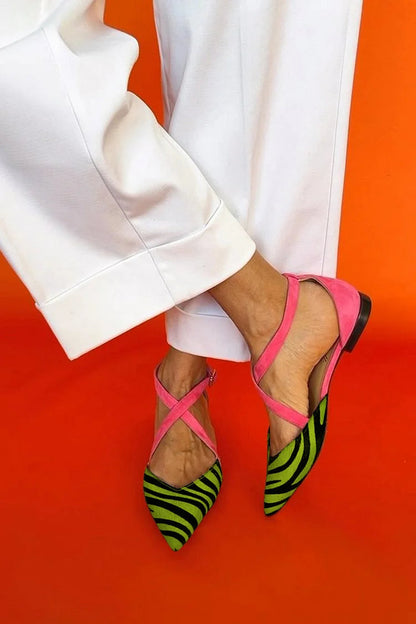 LUCREZIA | Elegante ballerina's met zebra-details en glamoureuze roze banden