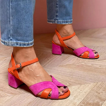 ISABELLA | Kleurblok sandaal met een comfortabele hak voor een chique en comfortabele stijl