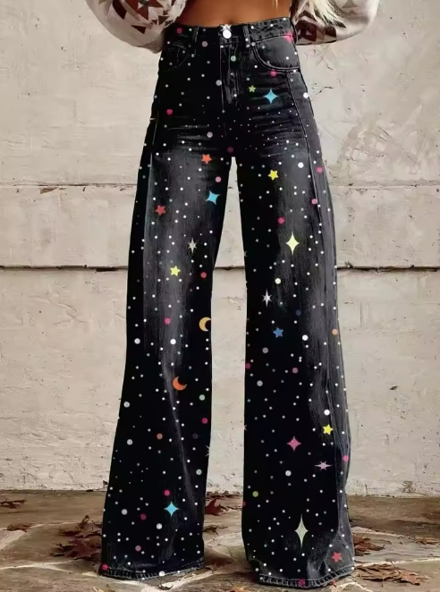 Jona | Mystieke wijde jeans met sterrenprint