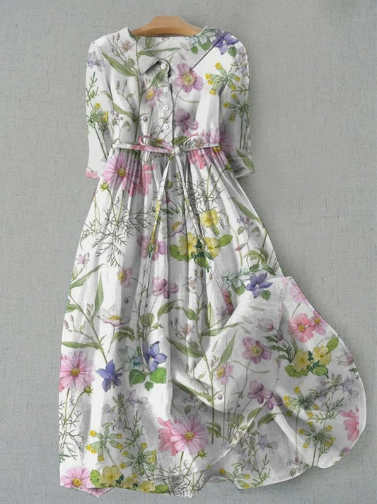 Dahlia - Zomer A-Lijn Kanten Taille Jurk met Bloemenprint