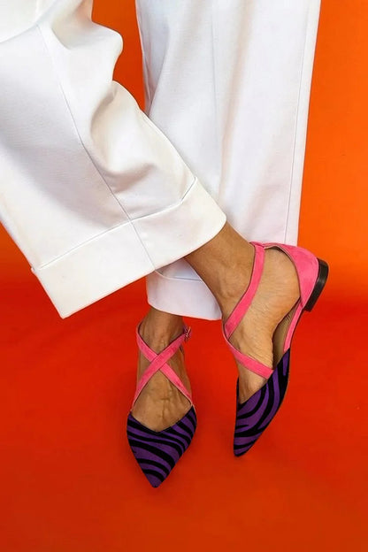 LUCREZIA | Elegante ballerina's met zebra-details en glamoureuze roze banden