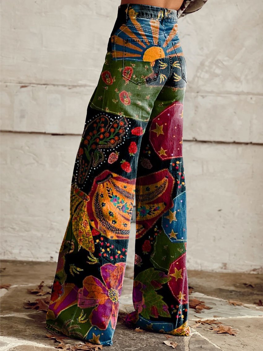 Siena | Boho wijde jeans met magische print
