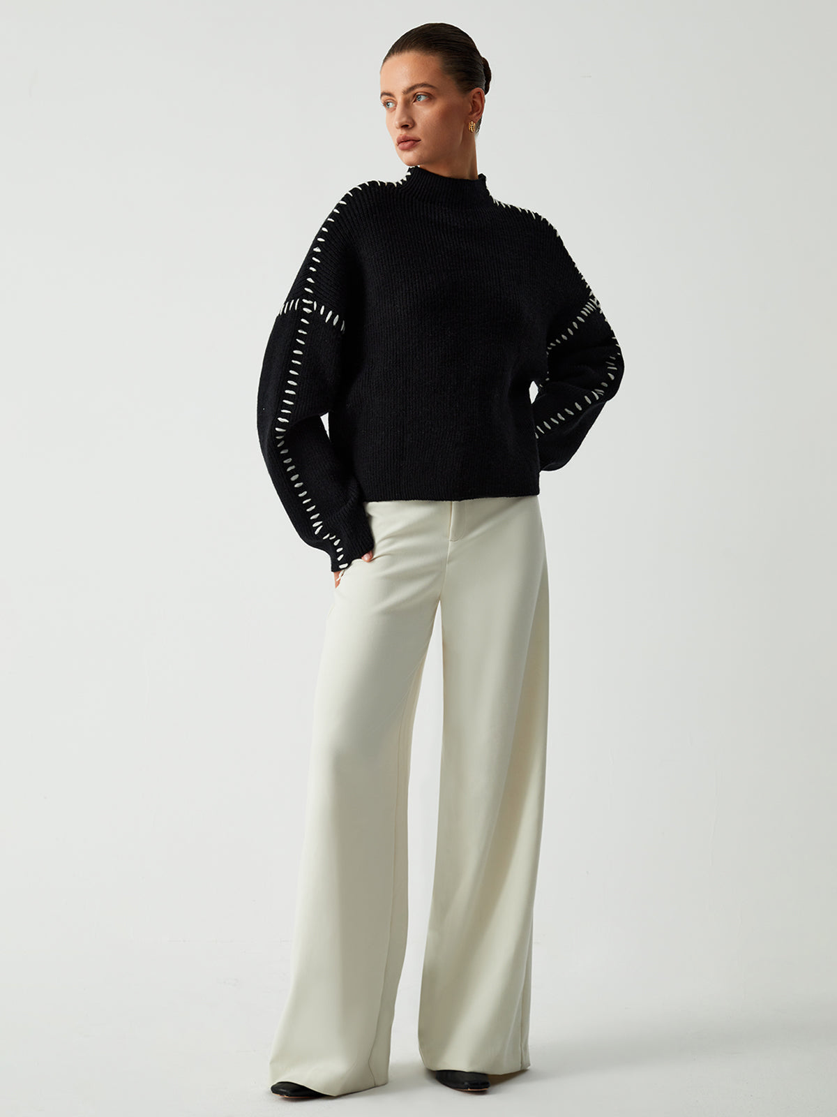Alma | Oversized-Dolcevita-Trui met Piqué-Details
