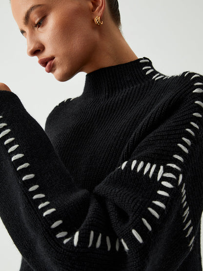 Alma | Oversized-Dolcevita-Trui met Piqué-Details
