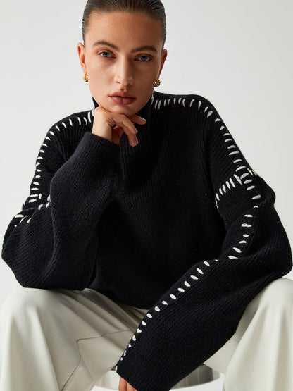 Alma | Oversized-Dolcevita-Trui met Piqué-Details