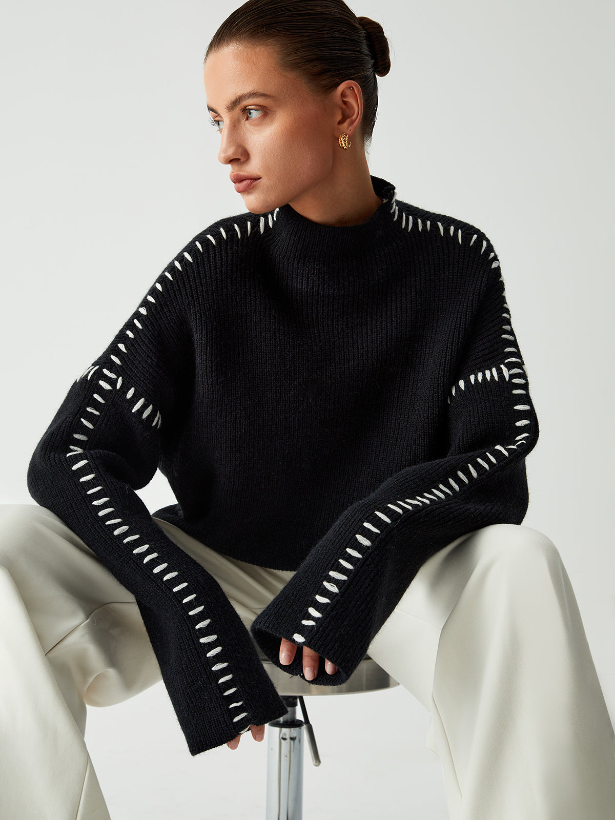 Alma | Oversized-Dolcevita-Trui met Piqué-Details