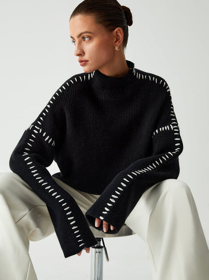 Alma | Oversized-Dolcevita-Trui met Piqué-Details