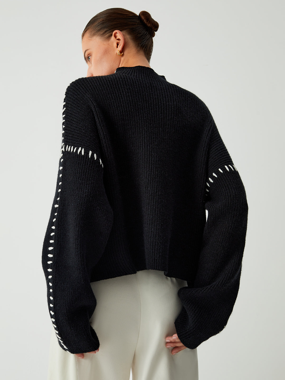 Alma | Oversized-Dolcevita-Trui met Piqué-Details