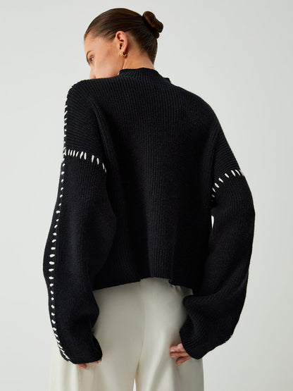 Alma | Oversized-Dolcevita-Trui met Piqué-Details