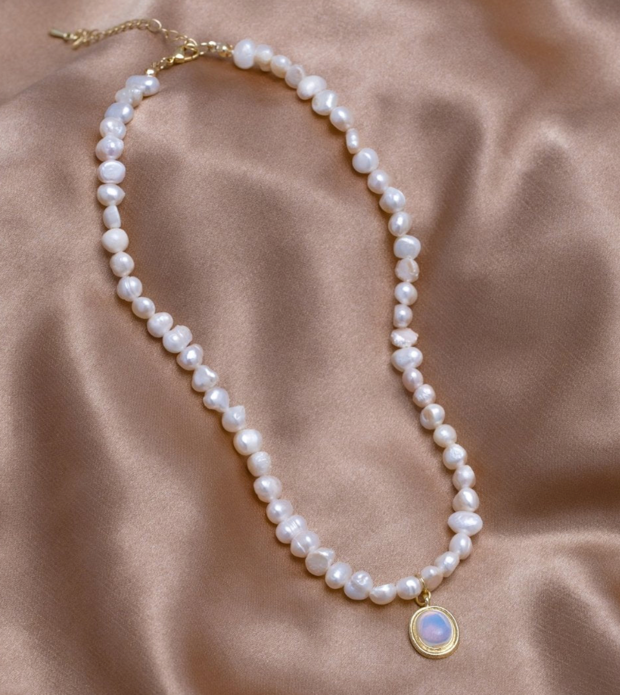 Kralenketting met Maansteen in Goud