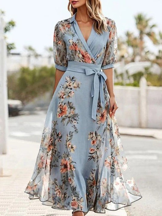 Elsie | Bloemenprint V-hals Midi-jurk