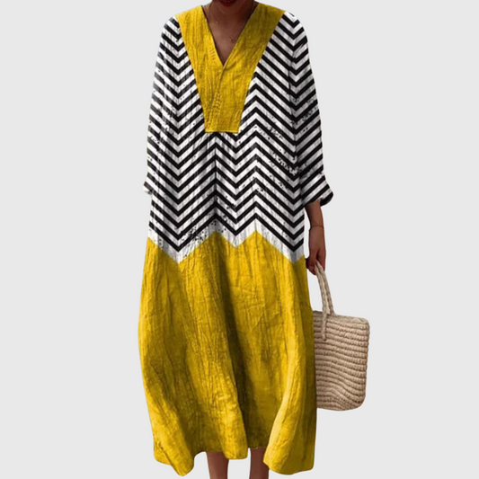 Nola | Chevron Contrast Relaxed Maxi Jurk
