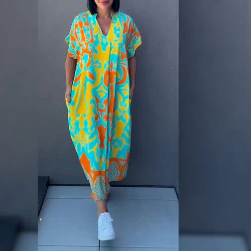 Nia | Relaxte maxi-jurk met artistieke print